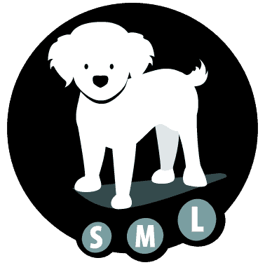 Silhouette eines kleinen Hundes mit den Größenangaben S, M und L.
