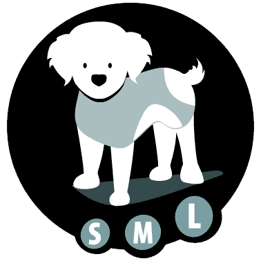 Illustration eines stilisierten Hundes mit Größenangaben s, m, l.